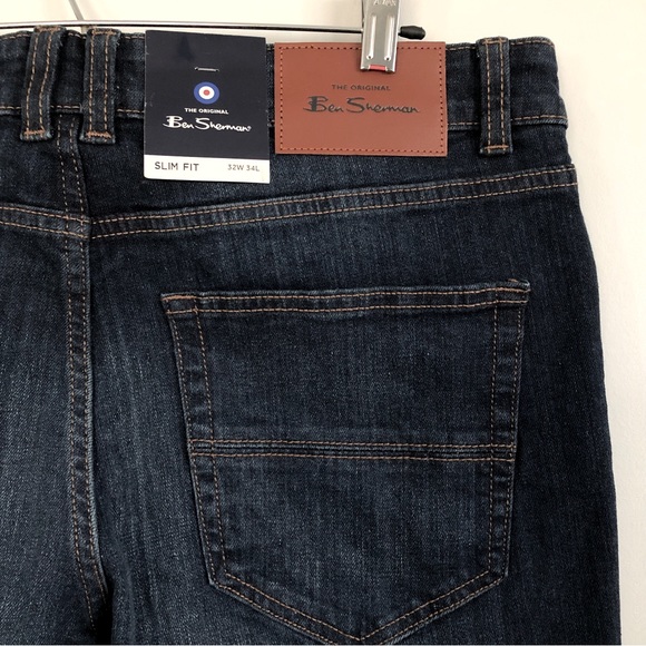 NWT Men’s Ben Sherman Slim Fit Mid Rise Dark Wash Jeans, Size 32W x 34L - Picture 14 of 16